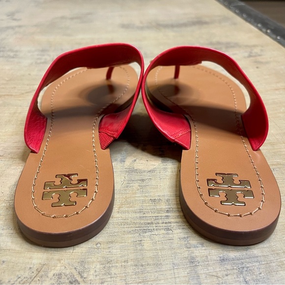 Tory Burch Patos Disk Thong Leather Sandals, Brilliant Red/Gold Size 7M - Picture 6 of 8